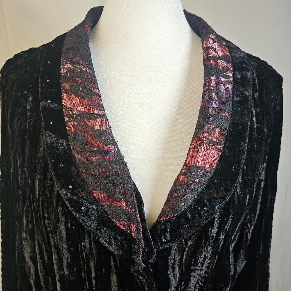 Alberto Makali Crushed Velvet Black Red Beaded‎ Jacket Large - Picture 5 of 13
